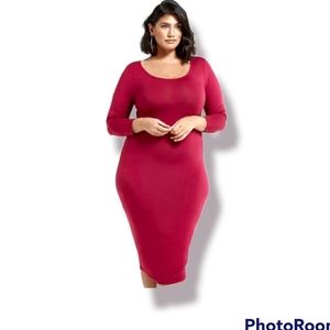Fashion to Figure Signature Midi Dress Dark Red Size 2XL